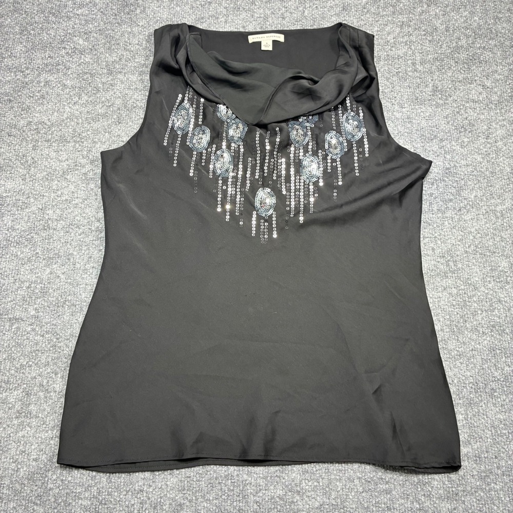 Banana Republic Black Sleeveless Drape Neck Sequin Embellished Top Women's Sz.8